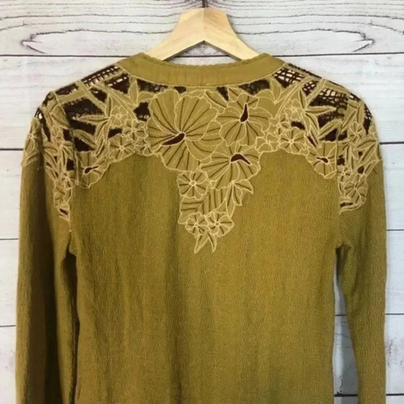 Free People Easy Breezy Henley Lace Back Boho Long Sleeve Thermal T-Shirt XS - Picture 6 of 6